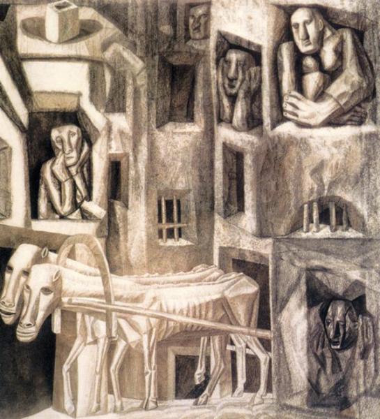 Oil painting:Workers. 1915