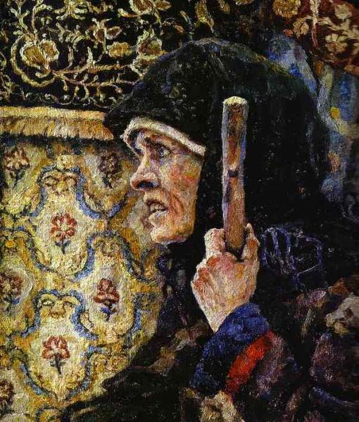 Oil painting:The Boyarynia Morozova. Detail. 1887