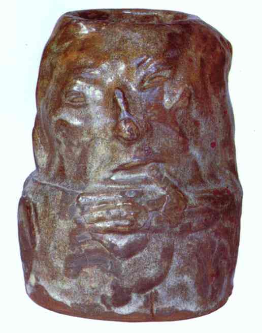 Oil painting:Ceramic Vase with a Caricature Self-Portrait. 1889