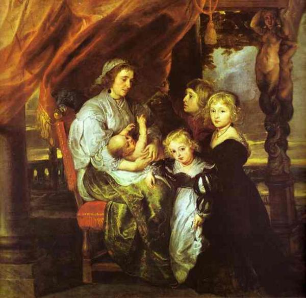 Oil painting:Deborah Kip, Wife of Sir Balthasar Gerbier, and Her Children. 1629-1630