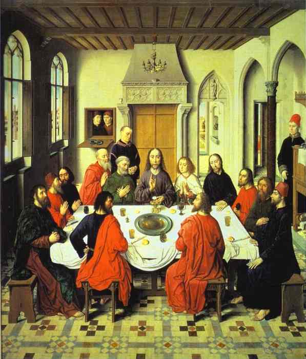 Oil painting:Last Supper (central section of an alterpiece). 1464