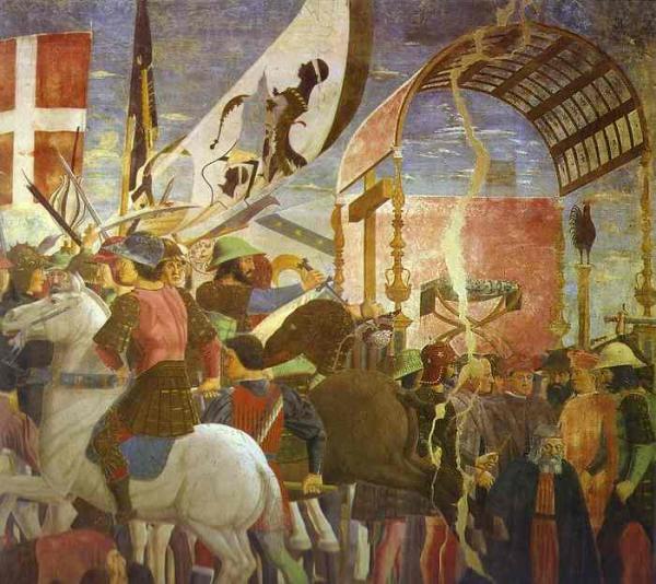 Oil painting:Legend of the True Cross: Battle Between Heraclius and Chosroes. Detail. c. 1452