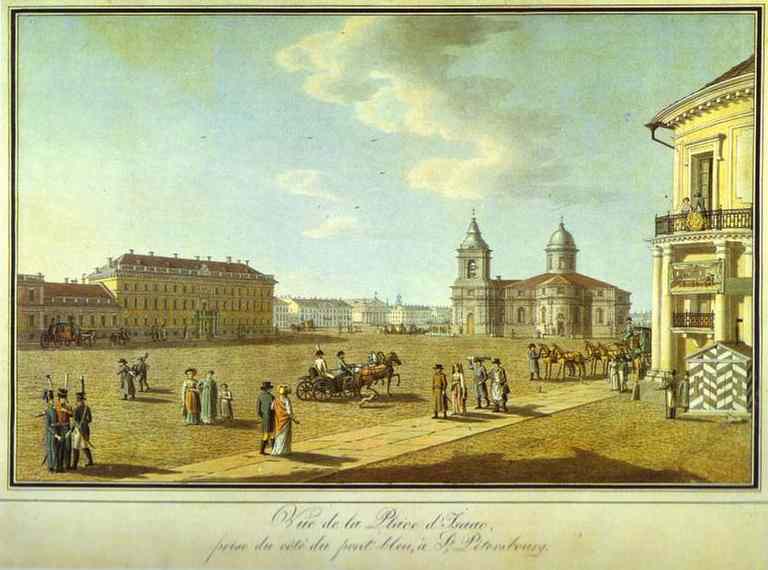 Oil painting:St. Petersburg. View of Isakiensky Square as Seen from the Siniy (Blue) Bridge. 1800