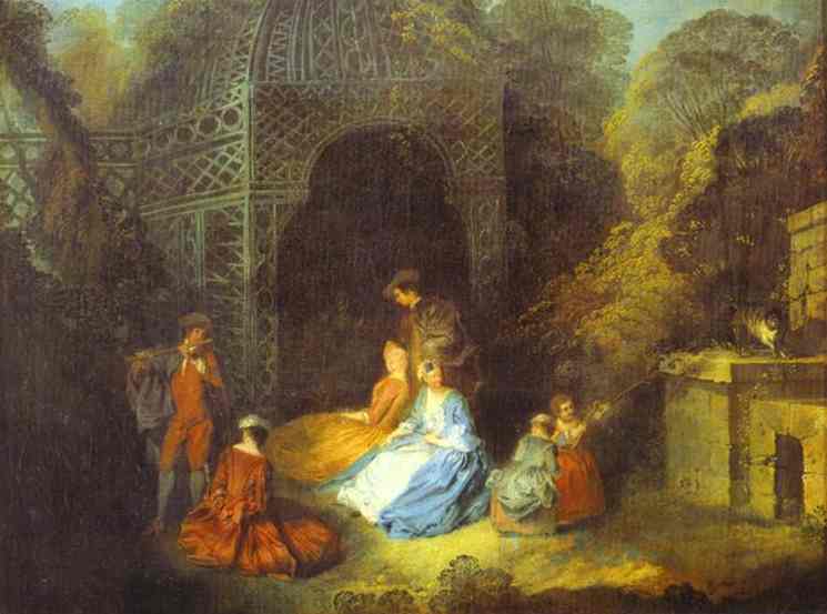 Oil painting:Watteau or his circle. The Flautist.