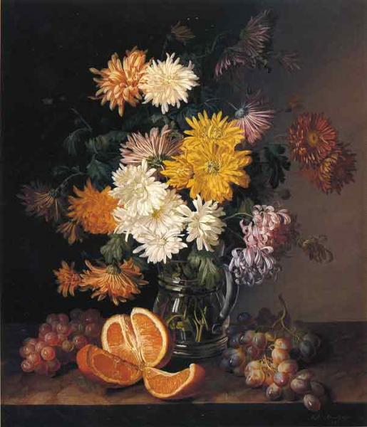 Oil painting for sale:Stilleben mit Chrysanthemen, 1837