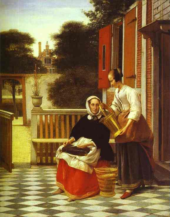 Oil painting:A Mistress and Her Maid. 1660