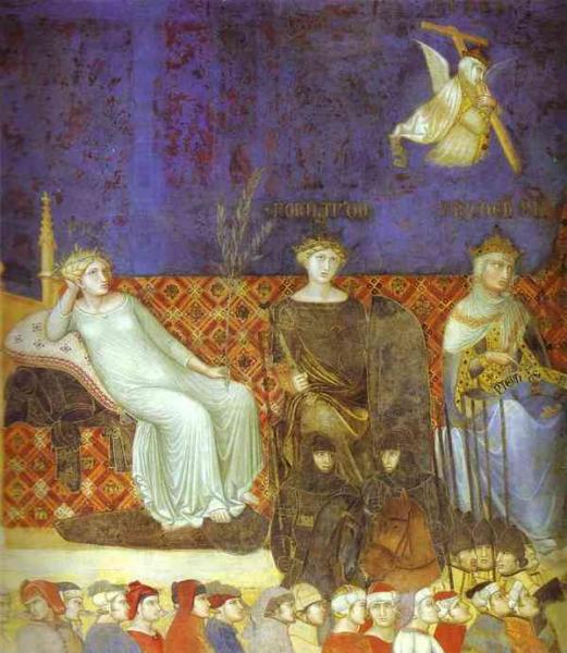 Oil painting:Allegory of Good Government. Detail. 1337