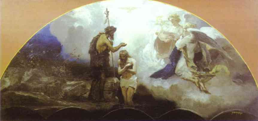 Oil painting:Baptism of Christ. Sketch for the mural of the Cathedral of Christ the Savior in