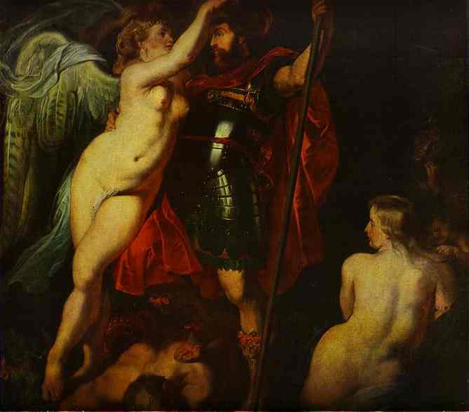 Oil painting:The Champion of Virtue (Mars), Crowned by the Goddess of Victory. 1615-1616