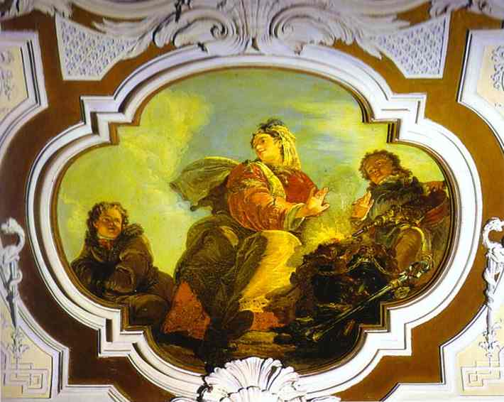 Oil painting:Winter. Fresco in Palazzo Contarini, Venice, Italy.