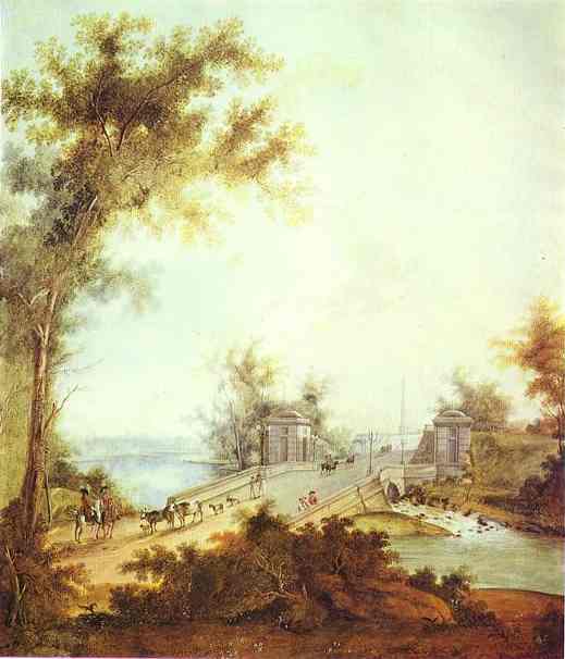 Oil painting:The Stone Bridge by Connetable Square at Gatchina. 1798