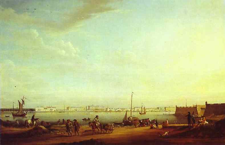 Oil painting:View of the Palace Embankment and the Summer Gardens from the Petersburg Side. c.