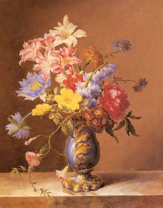 Oil painting for sale:Flowers In A Blue Vase