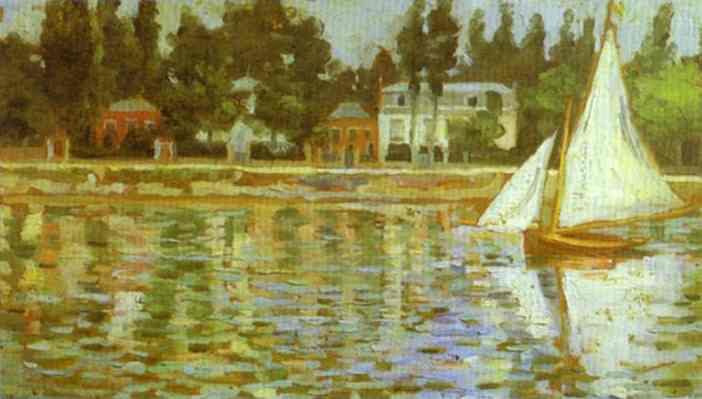 Oil painting:Alphonse Maureau. Banks of Siene. c.1877.