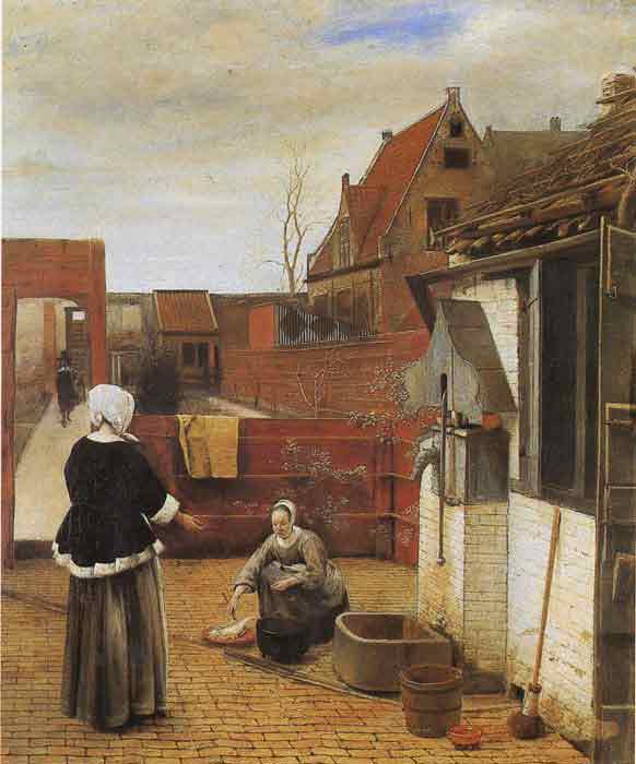 Oil painting for sale:A Woman and Her Maid in the Courtyard, 1660