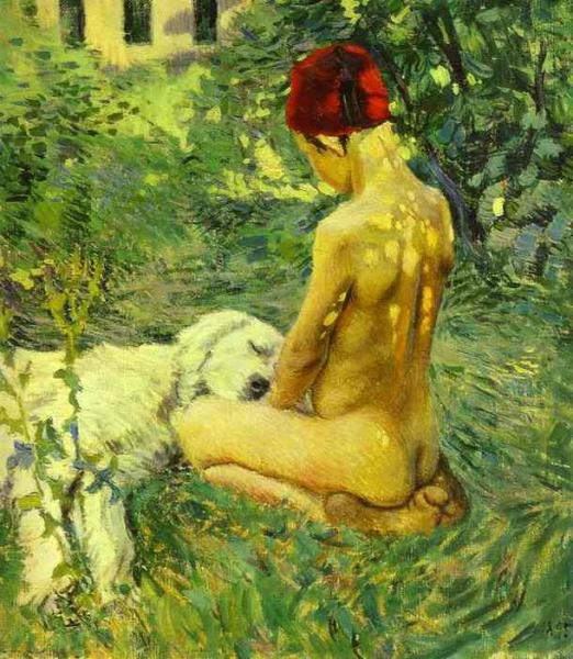 Oil painting:Boy with a Dog. 1895