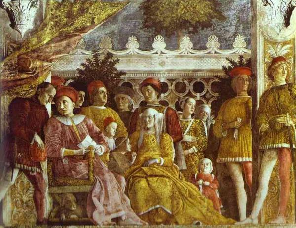 Oil painting:The Gonzaga Family and Retinue. Detail. 1465