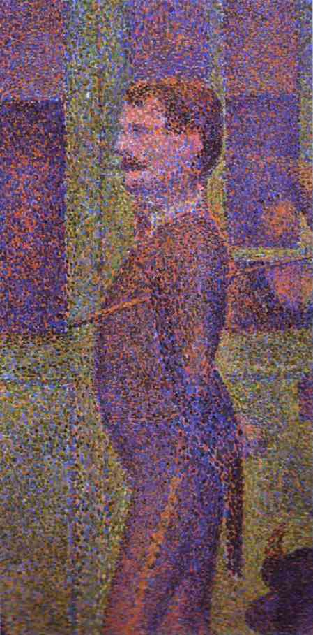 Oil painting:Invitation to the Sideshow (La Parade de Cirque). Detail. 1887