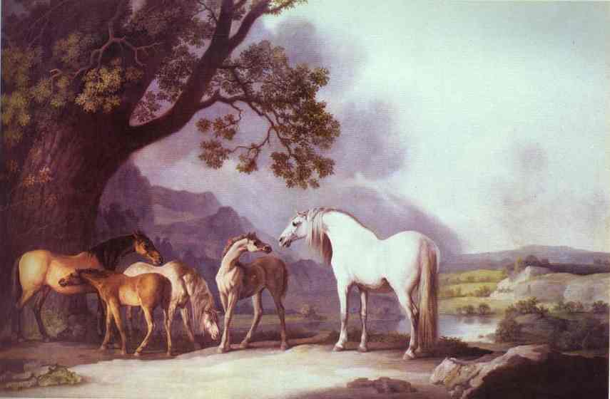 Oil painting:Mares and Foals in a Mountainous Landscape. 1769