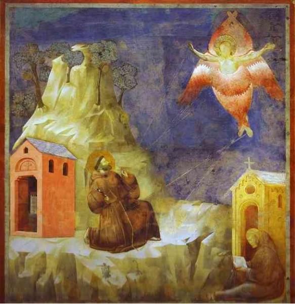 Oil painting:Receiving the Stigmata. Before 1300