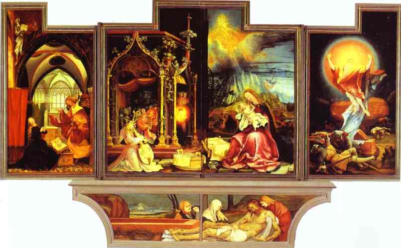 Oil painting:View with open wings: Annunciation (left), Concert of A