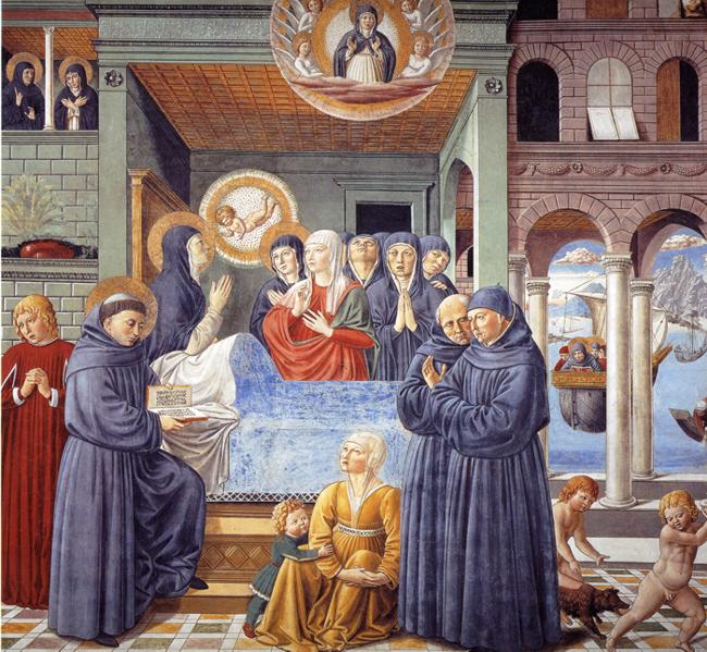 Oil painting:Death of St. Monica. 1464