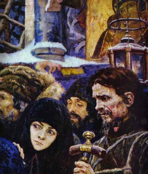 Oil painting:The Boyarynia Morozova. Detail. 1887