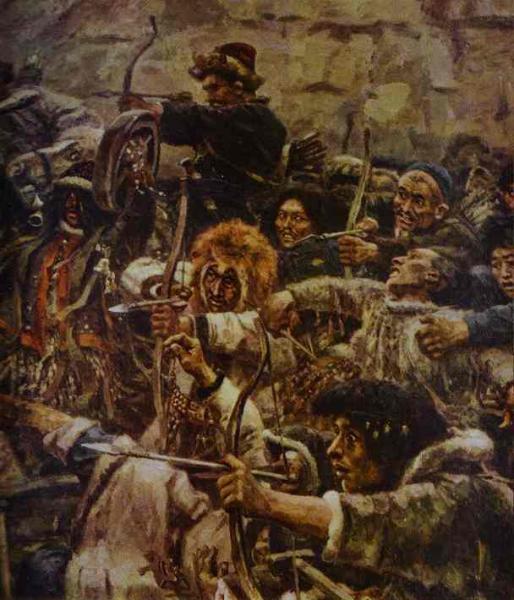 Oil painting:The Conquest of Siberia by Yermak. Detail. 1895