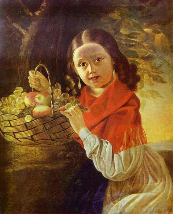 Oil painting:Girl with Fruit. 1850