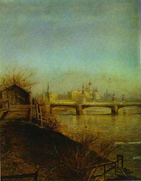Oil painting:View of the Moscow Kremlin. Spring. 1873