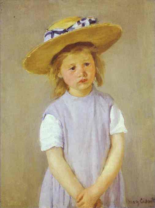 Oil painting:Child in a Straw Hat. c. 1886