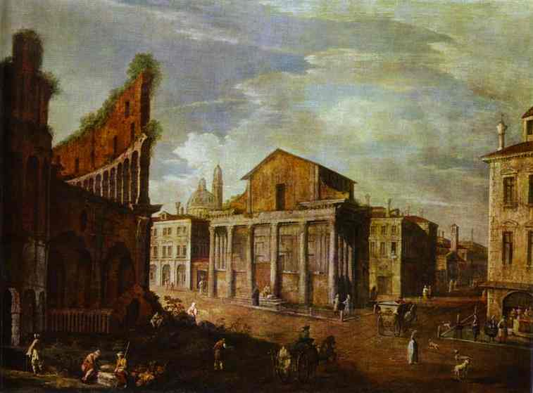 Oil painting:Church of St. Antony and St. Phaustina in Rome. c. 1749