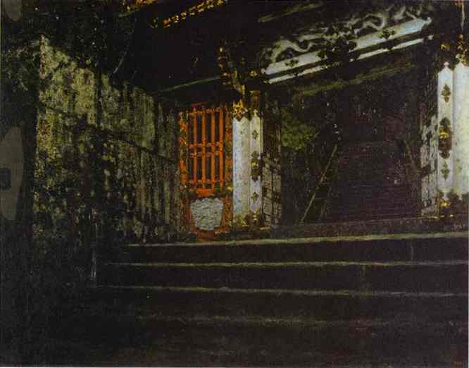 Oil painting:Entrance to a Temple in Nikko.