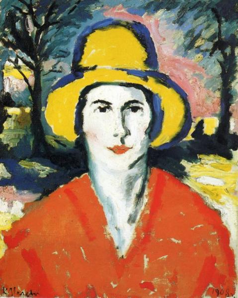 Oil painting:Portrait of Woman in Yellow Hat. 1930