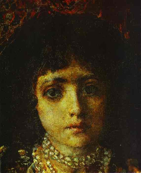 Oil painting:Portrait of a Girl against a Persian Carpet. Detail. 1886
