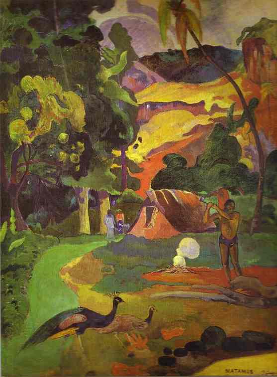 Oil painting:Matamoe (Landscape with Peacocks). 1892