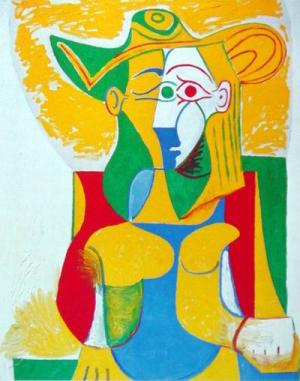 Seated Woman in a Yellow and Green Hat