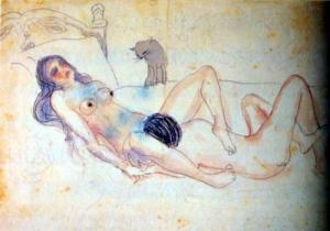 Two Figures and a Cat