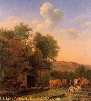 A Landscape with Cows, Sheep, and Horses by a Barn 1651