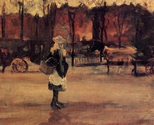 Vincent van Gogh - A Girl in the Street, Two Coaches in the Background