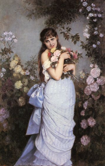 Auguste Toulmouche - A Young Woman in a Rose Garden