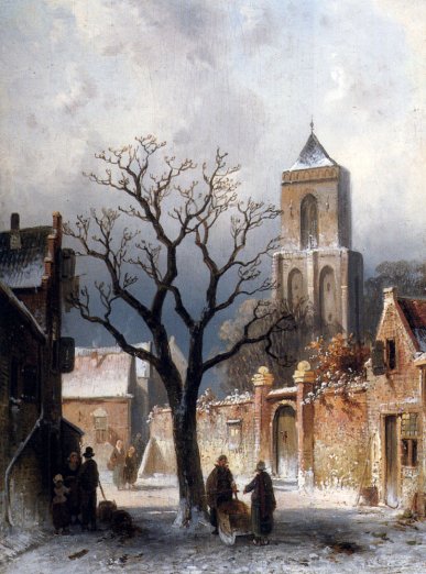 Charles Henri Joseph Leickert - A Village Snow Scene