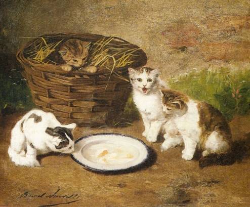 Brunel Neuville - Kittens by a Bowl of Milk