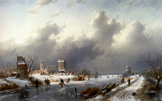 Charles Henri Joseph Leickert - A Frozen Winter Landscape With Skaters