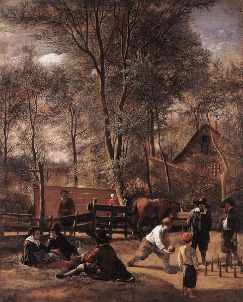 Skittle Players Outside An Inn