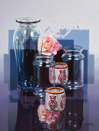 Green Vase And Pink Roses