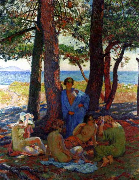Bathers Under the Pines by the Sea