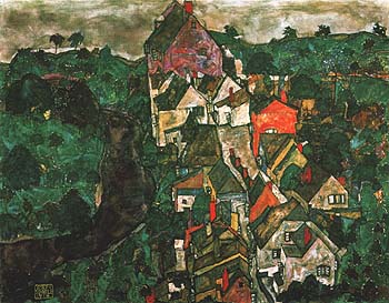 Egon Scheile Kruman Landscape (Town and River) 1915-16