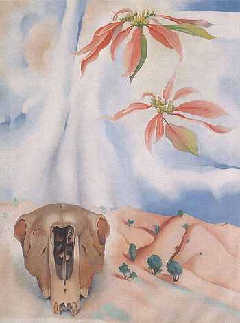 Georgia OKeeffe Mule Skull with Pink Ponsettia 1936