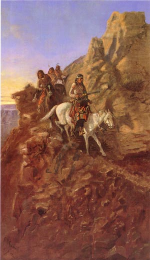 Charles M Russell There May Be Danger Ahead (Hunting Party on Mountain Trail)